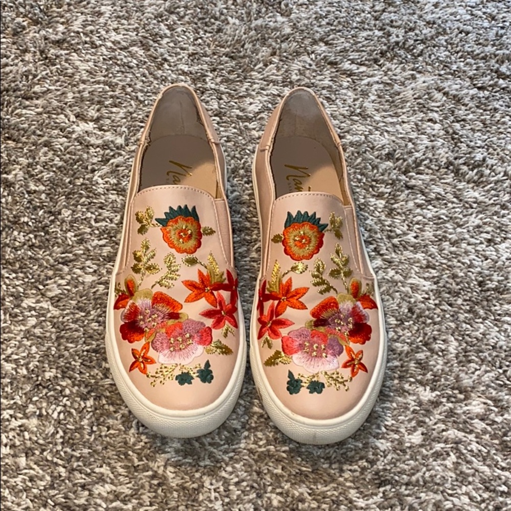 embroidered pink slip ons